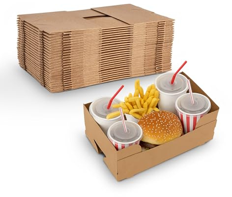 MT Products Disposable Concession Stand Food & Drink Trays - 25 Pack - Pop-Up Movie Night Snack Boxes with Cup Holders - Paperboard Carrier Caddy for Stadiums, Parties & Drive-Ins - Made in USA