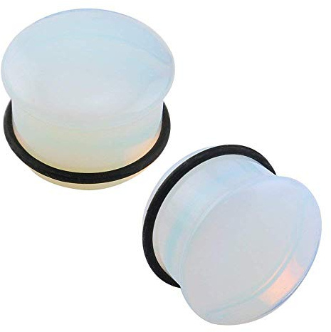 Pierced Art Trends Dilatatori Orecchio Singolo Chiarore Chiaro Opalite Moonstone Ear Plugs con O-Rings Barella Expander (Gauge=4g(5mm))
