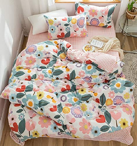 GETIYA Bunt Blumen Bettwäsche 100x135 Weich Baumwolle Bettbezug Blümchen Muster Weiß Rosa Wendebettwäsche Einzelbett Kinder Deckenbezug mit Reißverschluss und 1 Kissenbezug 40x60