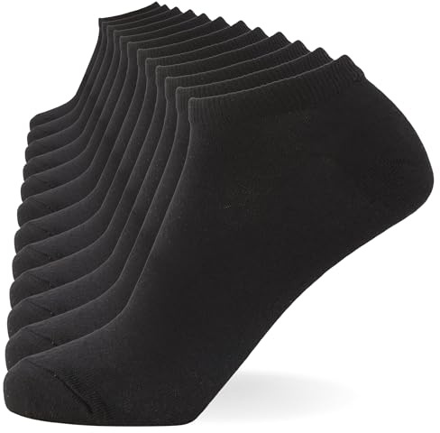FM London Unisex (12-pack) Trainer Socks, Black, 9-12 UK