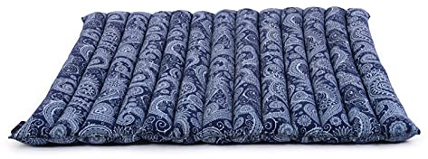 Leewadee Zabuton - Tapis Zabuton traditionnel enroulable et fait à la main, yoga mat épais rembourré en kapok, 70 x 70 cm, Bleu Blanc