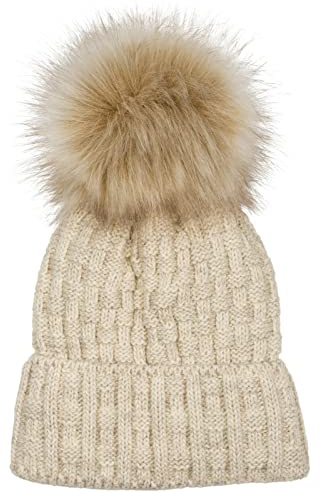 styleBREAKER Gorro Unisex de Punto con pompón con Motivo Trenzado y Forro Polar térmico, Gorro de Invierno con pompón de Pelo, Pelo Artificial, Hecho en Polonia 04024171, Color:Beige