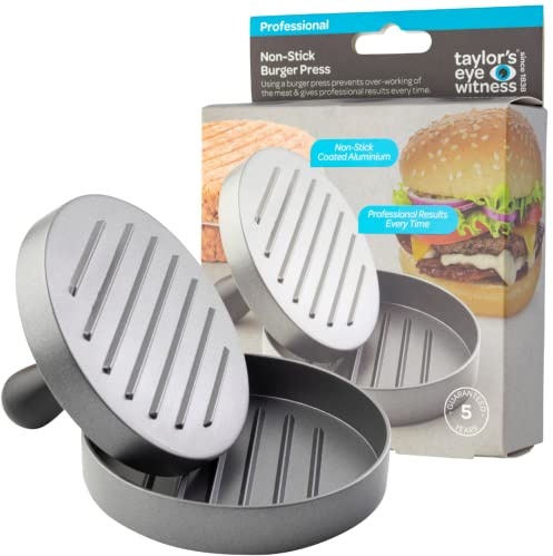 Taylors Eye Witness Burger Press - 4 1/2 Nonstick Aluminium 11.5cm Diameter Presser, PP Handle. Prevents Overworking of The Meat. Professional Results Every Time.
