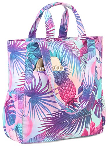 VASCHY Bolsa Tela Bolsa de Playa Impermeable Grande Familiar Beach Bag Tote Bag Ligero con Cremallera Plegable Shopper Verano 16.5L,Piña
