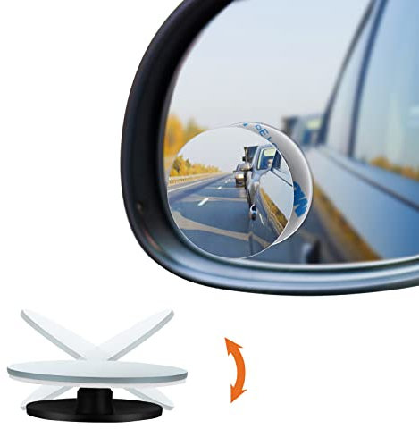 URAQT Blind Spot Mirrors For Cars, 2 Pack HD Wide Angle Convex Blind Spot Mirror, Round Frameless 360° Rotate Parking Mirrors for Car, Waterproof Adjustable Convex Rear View Mirror for Car Trucks SUV