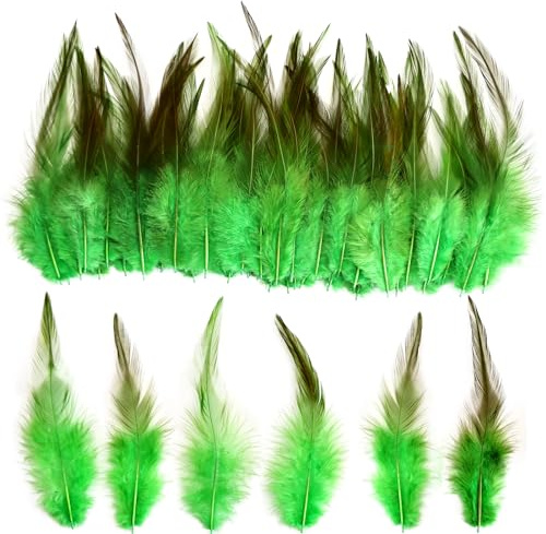 THARAHT 200pcs Green Saddle Hackle Rooster Feather Loose Bulk 5-7 inch 12-17cm for DIY Dream Catcher Decoration Natural Saddle Hackle Rooster Feather