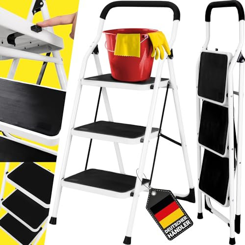 𝐂𝐑𝐀𝐅𝐓𝐅𝐔𝐋𝐋 Trittleiter CF-132A | 𝟑 𝐉𝐀𝐇𝐑𝐄 𝐆𝐀𝐑𝐀𝐍𝐓𝐈𝐄 - 2-5 Stufen Leiter - Klapptritt - Treppenleiter - Klappleiter - Haushaltsleiter - Stehleiter - Mehrzweckleiter (3 Stufen)