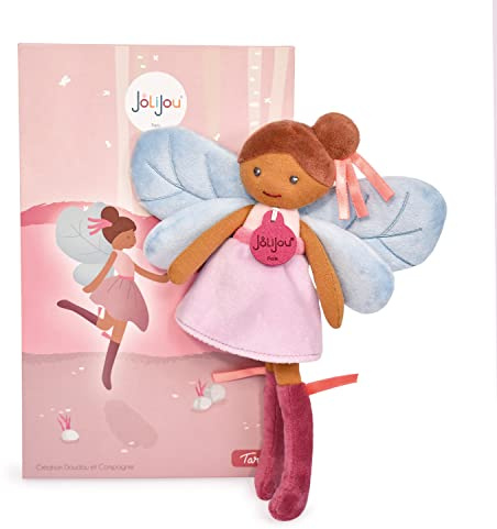 DOUDOU ET COMPAGNIE - Jolijou - Les Fées De La Forêt - Poupée Chiffon Tara 25 cm - Bleu Et Parme - Tissu Doux Avec Ailes Papillon - Jolie Boîte Cadeau Incluse - Idée Cadeau Naissance Filles - JJ6031