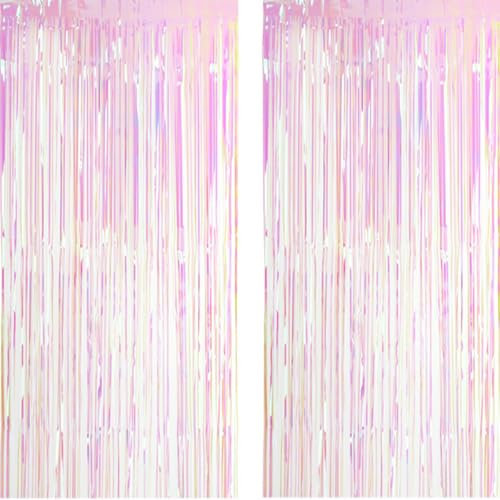 Transparent Rosa Backdrop Streamers AILEXI 2 Pack 1M*2M Metallic Tinsel Folie Fringe Vorhänge für Photobooth Party Dekor