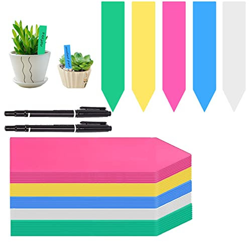 Leonshco Lot de 500 étiquettes pour plantes, en plastique, résistantes aux intempéries, accessoires de jardin, 10 x 2,9 cm, avec 2 marqueurs pour l'étiquetage des plantes en pot (couleur)