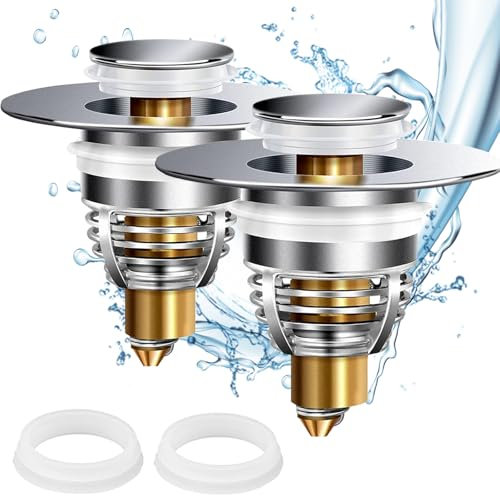 Swetfela 2 Stücke Waschbeckenstöpsel, Badezimmer Abflussstopfen Waschbecken mit Sieb, Universal Pop Up Waschbeckenstöpsel mit Haarsieb, Abflussstopfen Badezimmer, 35mm 40mm Waschbeckenstöpsel