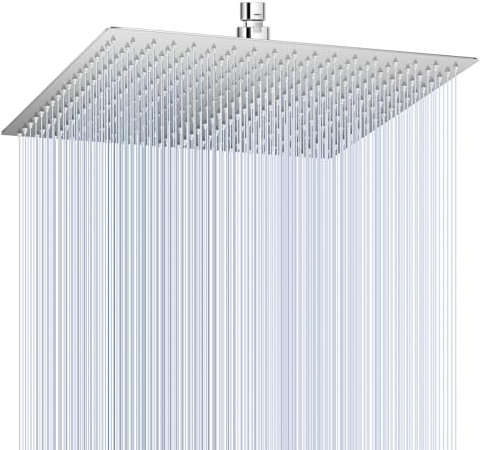 KINLIV 40CM Duschkopf Regendusche Groß Poliertes Chrom, 304 Edelstahl Wasserfall Duschkopf Wassersparend, Mit 324 Anti Kalk Düsen, 360° Verstellbarer 16 Zoll Regenduschkopf Eckig