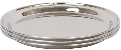 Argon Tableware 25.5cm Serving Platters - 3 Pack - Stainless Steel Chrome Dinner Tray Round Tray Plate Small Appetizer Serving Dishes for Party, Events, Table Service, Snack Platters
