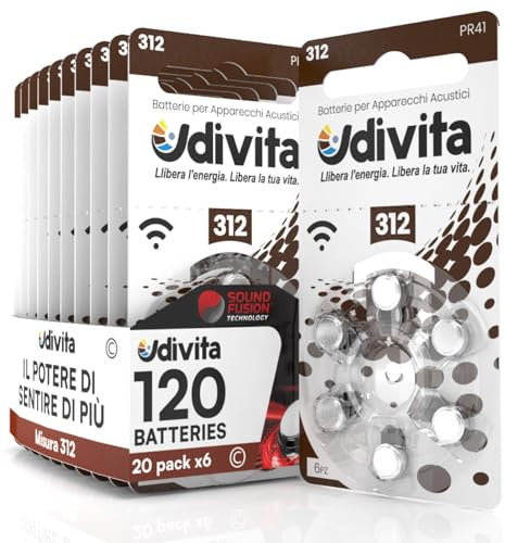120 Batterie Per Apparecchi Acustici Udivita Misura 312 Tecnologia Phono Pulse - 20 Blister da 6 Pile