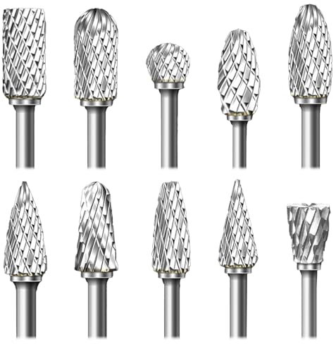 Rebanky Juego de Fresas Rotativas de Tungsteno 10 piezas Fresa de Carburo de tungsteno con Vástago de 1/8 Fresas de Metal Duro para Accesorios de Herramientas Rotary Burr para Pulido, Taladrado
