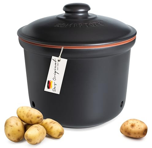 Romertopf Frische-Topf MAXI PLUS 5,5 Liter - Kartoffeltopf Keramik - Atmungsaktiver Ton hält Gemüse länger Frisch - Ideale Luftzirkulation - Schwarz
