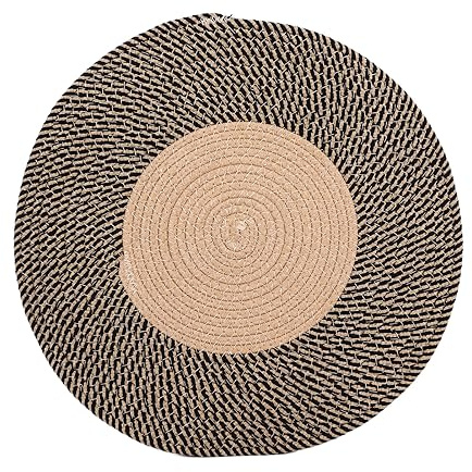 Alfombra de yute tejida a mano, alfombra de yute reversible retro alfombra nórdica, alfombra circular para dormitorio, sala de estar, comedor, pasillo (mide 100 cm)