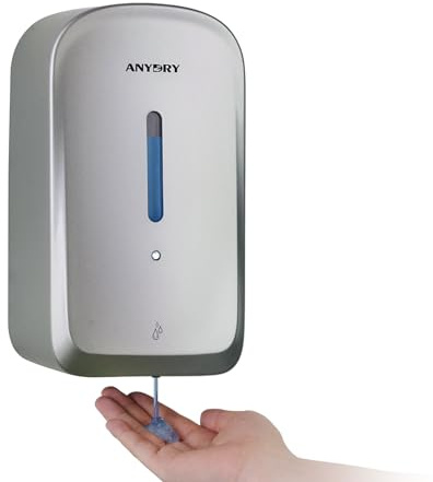 anydry Dispensador automático de jabón líquido Profesional de 1000 ml, Montaje en Pared, sin Contacto, para baños con Alto tráfico, oficinas, hospitales, Modelo 1220S Silber