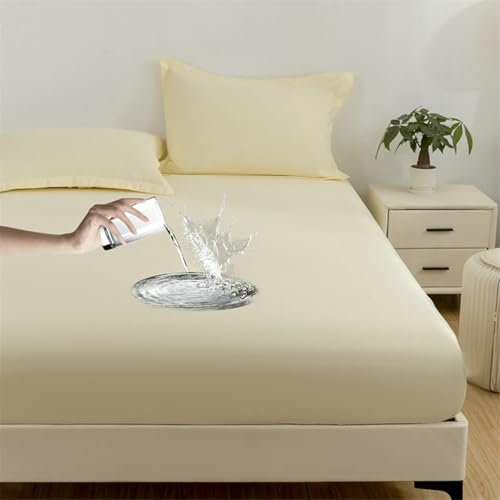 AMDXD Hell Gelb Betttuch 180x200cm Geräuschlos, Spannbettlaken Gesteppt Einfarbig Faltenresistent und Ausbleichen, Polyester Baumwolle Tagesdecken für alle Jahreszeiten