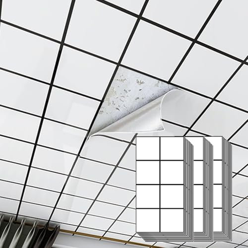 RENLXFI Deckenpaneele Deckenplatten Badezimmer Deckenplatten Kleben Wasserdicht, Dekorative Deckenverkleidung Alternativen Für Interieur Küche Bad Keller, Hintergrund Tapete Fliesen Weiß(30 Pack)