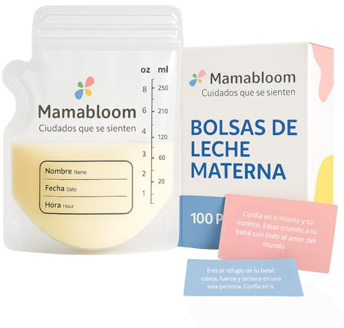 Mamabloom Bolsas Leche Materna - Sin BPA, Desechables de 250 ml, 100 BOLSAS, Leche Materna, Lactancia Materna, Bolsas Almacenamiento Leche Materna, Bolsas Congelar Leche Materna, Pre-esterilizadas.