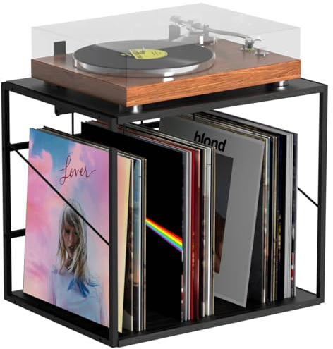 Supporto per dischi in vinile per 80-100 LP, supporto da parete per dischi in vinile con divisore mobile, solida cassa per dischi e organizer per album, riviste, libri, file, nero