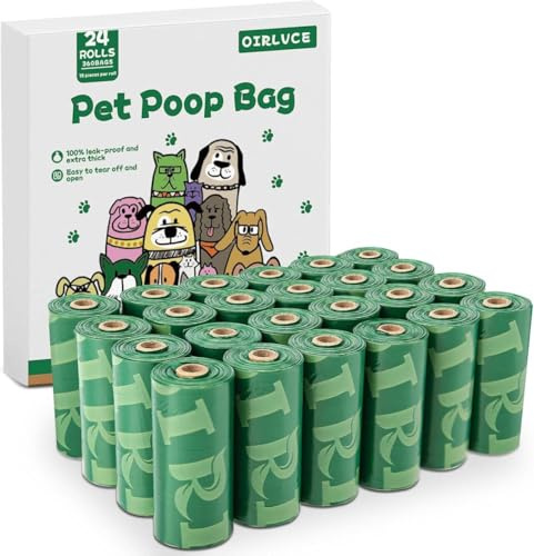 OIRLVCE 360 Dog Poo Bags 24 Rolls Dog Poop Bags, Green
