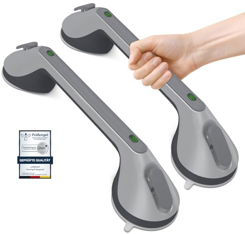 Mannicix 2 Pièces Poignée Ventouse pour Salle de Bain, Poignées pour Personnes Âgées, 43 CM Douche Barre d'appui À Succion pour Baignoire pour Baignoire, Douche, Enfants et Seniors (Argenté)