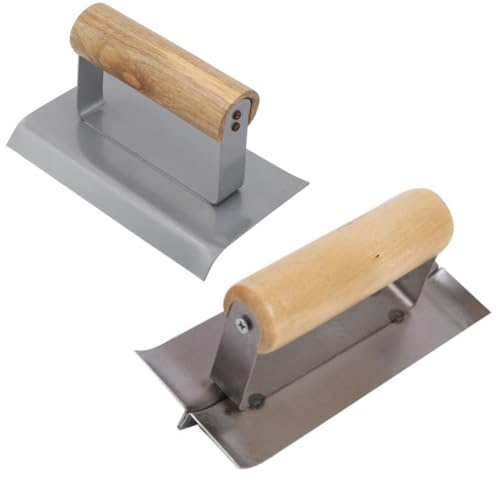 BlesConi Juego de paletas de esquina de 90 grados, herramienta de roca de hoja de cemento interna y externa, hoja de acero inoxidable con mango de madera, paquete de 2