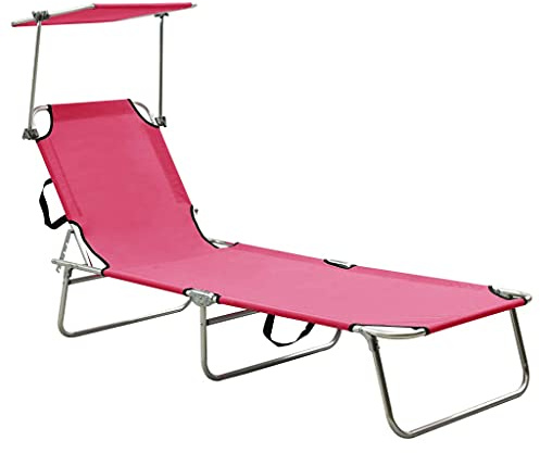 Fisinber Tumbona plegable de aluminio rosa para jardín y playa, tumbona de jardín ajustable, plegable, ligera tumbona de tres patas con respaldo, 187 x 57,5 x 27 cm
