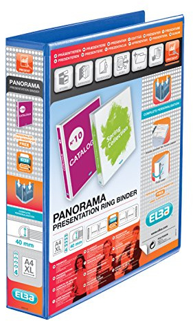 Elba A4 4 D-Ring Binder, 40mm capacity, 60mm spine, Presentation Folder with Customisable Cover, Portrait, Blue (Single)
