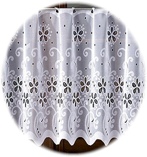 MforStyle White Cafe Net Curtain. Kitchen curtains. Sold by the metres. Quality Product. (Drop 90cm (35,4))