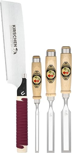 KIRSCHEN Werkzeuge 1195000 | 3-teiliger Stechbeitelsatz mit Weißbuchenheft + Japansäge im SB-Karton bestehend aus 10+20+26mm
