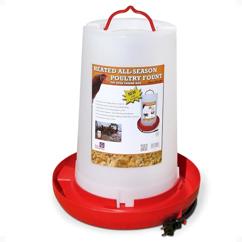 Farm Innovators Heated Chicken Waterer, Hanging Poultry Water Fountain, 3 Gallon, Red - Plastic Water Dispenser with Heater for Chicks, Chickens, and Livestock