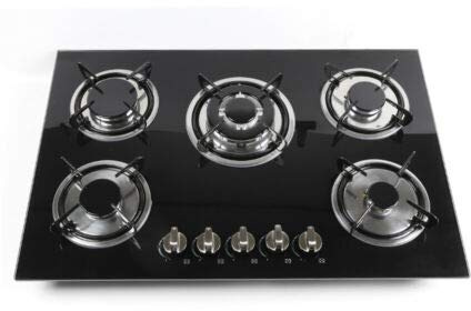 30 NG/LPG Gas Cooktop, 5 Burners Stove Cooktop Built-in Kitchen Stove Gas Hob Drop-In Tempered Glass Gas Hob Cooker+Porcelain Enamel 770 * 510mm Easy to Clean