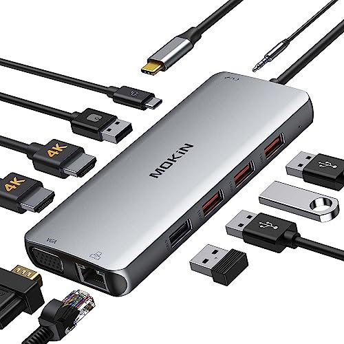 Docking Station USB C, USB Hub 11 in 1, Dock USB C Multiporta con Doppio HDMI e VGA, Ethernet, 100W PD, 3 USB 3.1 10Gbs, 2 USB 2.0 e 3,5 mm Audio Porta, per MacBook Pro/Air, Surface, Dell, HP, XPS ecc