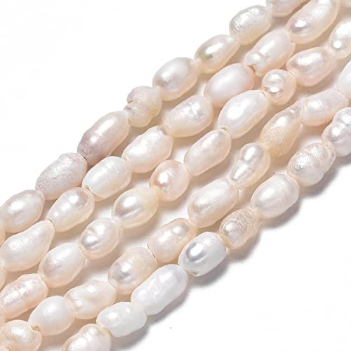 Fashewelry 2 hebras de perlas de agua dulce cultivadas de forma natural, cuentas de arroz color concha, 3,5-6 mm, para joyería DIY y manualidades