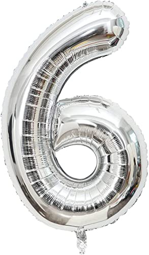 Ballon Anniversaire - 101 CM Ballon Chiffre Numéro - Décoration Anniversaire de Qualité - Décoration Fête - Vole Grâce à l'Hèlium (Argent, Chiffre 6)