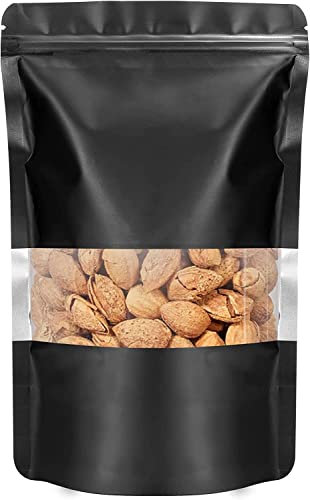 XFXIA 100 Pack Mylar Bags, Smell Proof, Foil Ziplock, Resealable Stand Up Packaging Pouch Bags for Food Storage, Candy, Cookie, Bath Salts (4 * 6in, Black with Window)