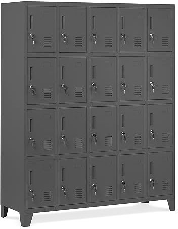 Domator Jan Nowak Casier Vestiaire 5B4A Armoire Metallique avec 20 Compartiments Revêtement en Poudre 172 cm x 136 cm x 45 cm (Anthracite)