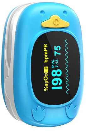 Children Fingertip Pulse Oximeter Blood Oxygen Saturation Monitor for Child Kids Portable Oxygen Monitor with OLED Screen Included 2AAA Batteries