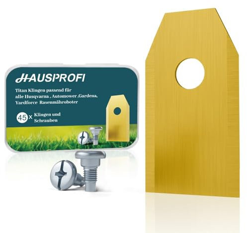 HAUSPROFI 45x Titan Messer Ultrascharfe Ersatzklingen Geeignet für alle Husqvarna Gardena Yard Force Mähroboter Universal Ersatzmesser Inkl. 45 Schrauben