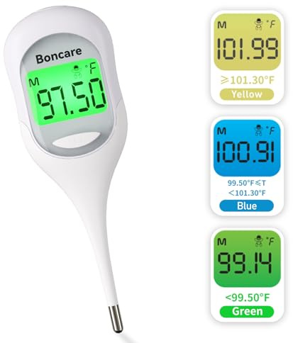 Boncare Termometro basale digitale 9 secondi, termometro orale e rettale accurato per adulti e bambini, allarme febbre, ampio display (bianco)