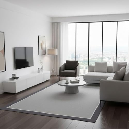TEJIDOS EL MUNDO Alfombra vinilica de Tejido Trenzado de Alta Gama Lavable Antideslizante Alfombras vinilicas Resistentes para Salon Cocina baño - 170x240 cm., Border-Gris