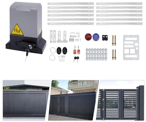 Schiebetorantrieb Torantrieb automatischer Antrieb Toröffner für max. 800kg und 12m Schiebetore mit 2 Fernbedienungen, 1m Zahnstange, Warnleuchte, Lichtschranke für Hoftor