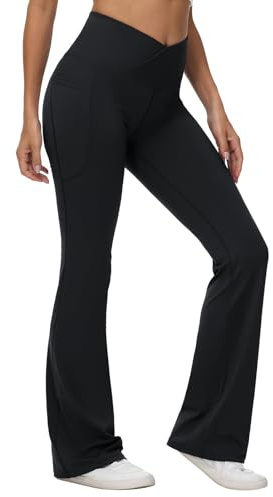 BALEAF Yogabyxor, hög midja, kors, slagbyxor, joggingbyxor, vida ben, jazzbyxor, relaxbyxor, Svart 34 tum, XXL