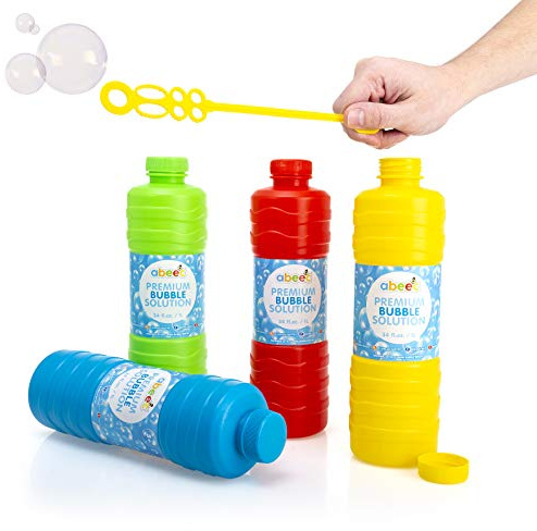 abeec Premium Bubble Solution - 1 Litre (4 Pack) - Giant Bubbles for Kids Outdoors - Refill Mixture