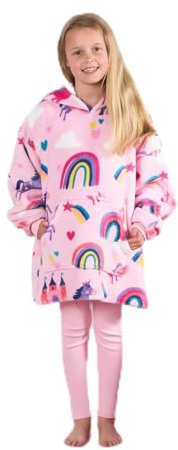 OHS Rainbow Wearable Hoodie Blanket for Girls, Oversized Sherpa Fleece Throw Blanket Kids Hooded Sweatshirt Cosy Wearable Large Fleece Hoodie Gifts for Girls Kids - Pink, One Size