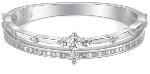 AIBELOPY 2 Layered Crown Rings for Women 925 Sterling Silver 14K Gold Plated Dainty Cubic Zirconia Ring Engagement Eternity Wedding Band Stackable Ring Jewelry Birthday Christmas Gifts (Silver, 5)