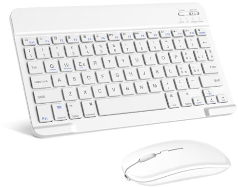 SOPPY Tastiera e Mouse Bluetooth Portatili, Universale Ricaricabile per Tablet, Wireless per iPad/Samsung Tab/Lenovo Tab/iOS/Android/Windows, Layout Italiano (Bianco)